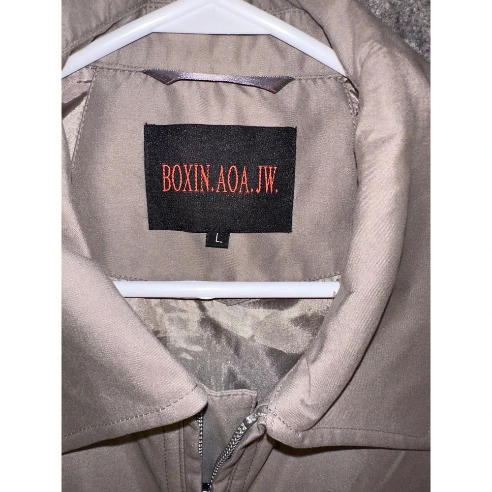 BOXIN.AOA.JW. Mens Harrington Jacket Tan Beige FullZip Lined Coat Large 77149440